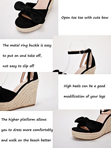 Image of Rilista Womens Wedge Platform Sandals Cute Bowknot Open Toe Espadrille High Heels Buckle Ankle Strap Summer Shoes