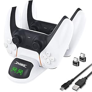 PS5 Controller Ladestation, RIXOW PS5 Ladegerät Docking mit LED Anzeige für Playstation 5 Konsole, PS5 Zubehör 2 Type-C Ladekopf für DualSense Wireless Controller Ständer