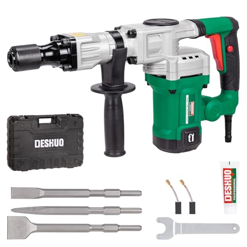 Deshuo 13 lb. Demolition Jack Hammer with 5/8' Hex Shank, 1200W 11-Amp Mini Corded Electric Concrete Demo Chipping Breaker Tile/Floor Removal with Carrying Case, Flat & Bull Point Chisel