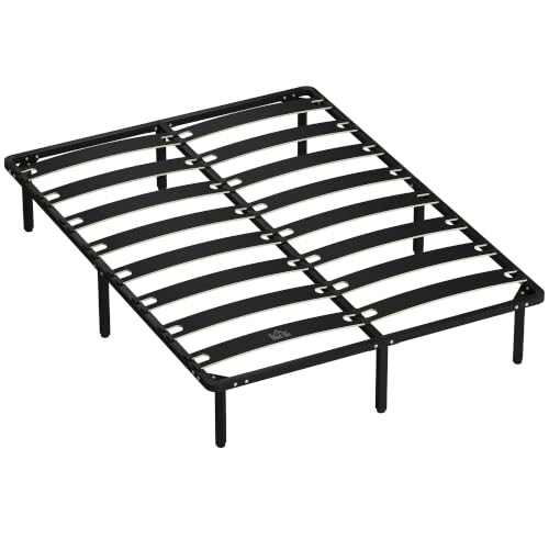 HOMCOM Somier 140x190 cm Altura 26 cm Acero con Láminas de Álamo Negro