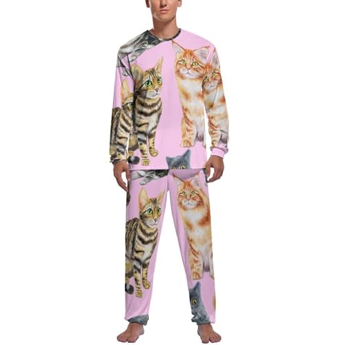 Ensemble de pyjama homme manche longue motif chat de bande dessinée idée cadeau
