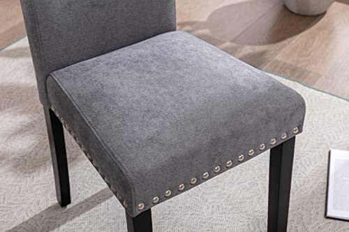 Gotminsi Upholstered Dining Chairs Padded Parson Chair With Silver Nails And Solid Wood Legs Set Of 4 (Gray) #TOP4