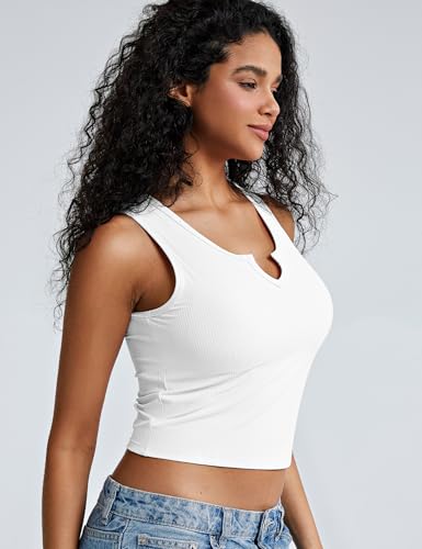 ZeroBound Built in Shelf Bra Tank Crop Top - V Neck Tank Tops for Women, Basics Going Out Top Sleeveless Garment3
