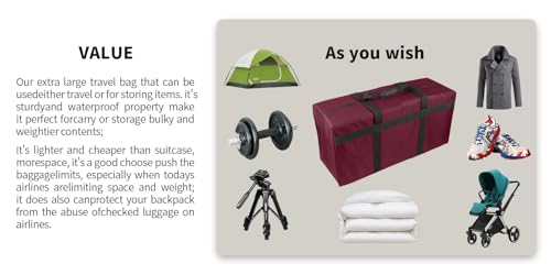 Large Duffle Bag Foldable Storage Bag Heavy Duty Sports Duffel Bag for Travel, Camping, Moving, Storage and More (100L Wine Red)4