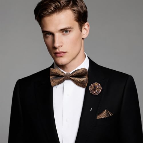 Image of Hi-Tie Bow Ties for Men Pre-Tied Pocket Square with Cufflinks Mens Bowtie Sets for Wedding Formal Party