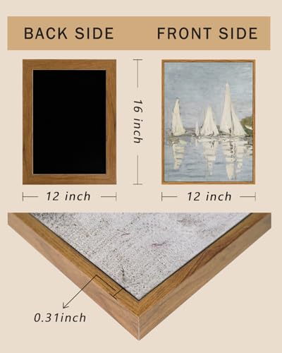 Image of ARPEOTCY Vintage Framed Canvas Wall Art, 12x16inch, Farmhouse Summer Sailboat Wall Decor, Nautical Lake Art Prints Home Decorations, Seascape Paintings for Living Room Bedroom Office Decor