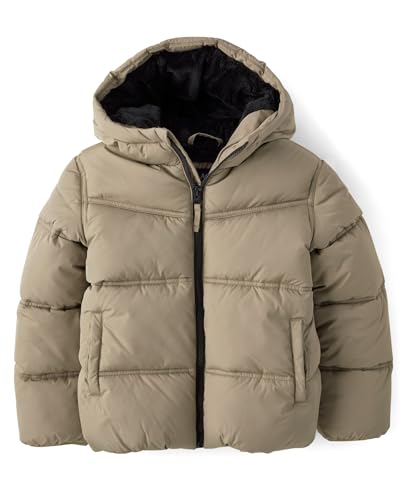 The Children's Place Boys Water and Wind Resistant Hooded Zip Front Puffer Jacket, Faux Fur Lined