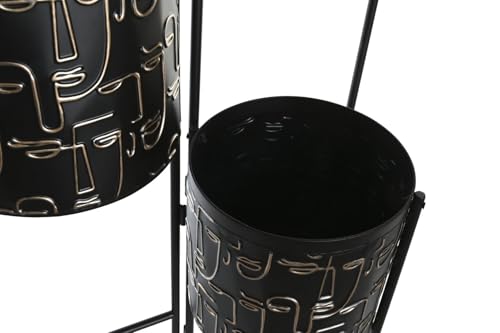 Support de plante noir 93 cm au style cubiste avec visages sculptés