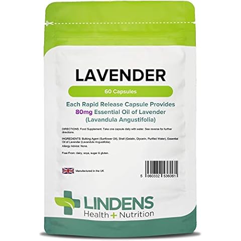 Lindens Lavender Essential Oil 80mg Capsules - 60 Pack - Rapid Release in A Convenient Softgel Capsule Has A Long Standing Association with Relaxation - UK Manufacturer, Letterbox Friendly Cover