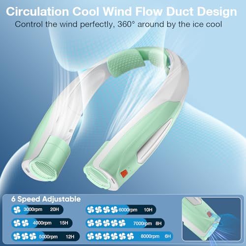 Image of Hionly AI Neck Fan, 6 Speeds Adjustable Portable Personal Fan Rechargeable, 6000 mAh Battery Faster Cooling Wearable, Ultra Quiet for Home, Office, Travel, Outdoor