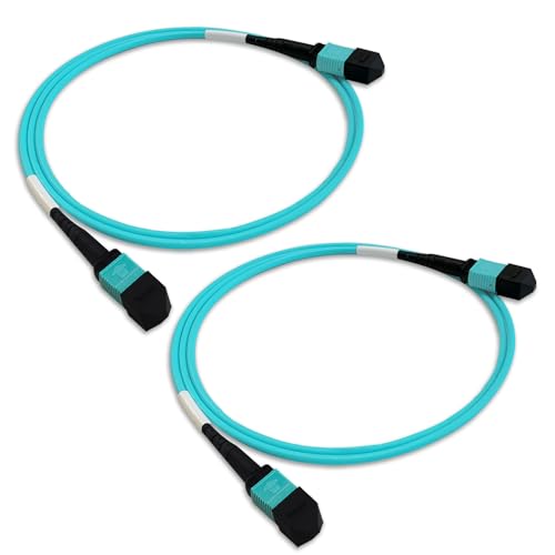 Image of GwliUni 2Pcs 1m MPO Fiber Optic Patch Cord, OM3-150 Multi-Mode Cable Jumper Plug, Female to Female, 12 Core 6 Channel Type B, PC end face, LSZH 3.0mm, Compatible with 8 Core 4 Channel MPO