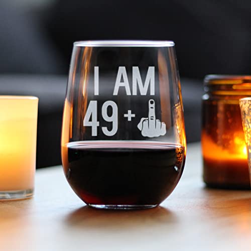 49 + 1 Middle Finger - 50Th Birthday Stemless Wine Glass For Women & Men - Cute Funny Wine Gift Idea - Unique Personalized Bday Glasses For Best Friend Turning 50 - Drinking Party Decoration #TOP1