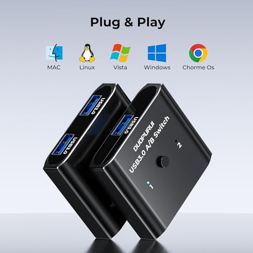 Image of USB 3.0 Switch 2 in 1 Out / 1 in 2 Out Bi-Directional,USB Switcher 2 Computers Share Printer Keyboard Mouse Scanner,Printer Splitter for 2 Computers with 2 USB3.0 Cables (USB3.0)