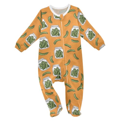 Emelivor Cucumbers Jars Orange Baby Newborn One-Piece Pajamas Footie Long Sleeve Romper Pjs for Boy Girls Kids