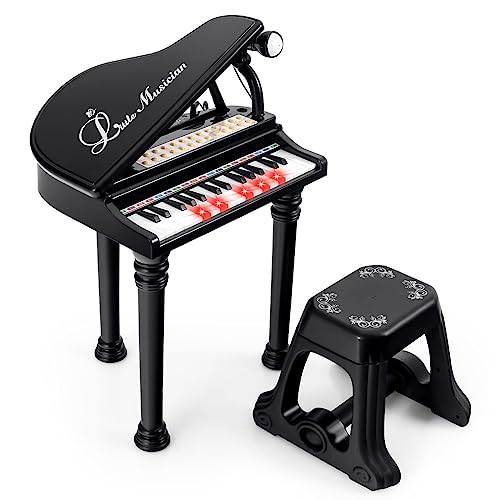 Costzon Kids Piano, 31 Key Mini Grand Piano Toy Keyboard with Microphone, Stool & Lights, Portable Electronic Piano Educational Musical Instrument...