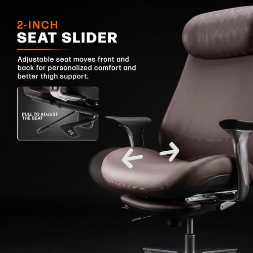 Image of Drogo Amara Ergonomic Office Chair for Work & Home- Luxury Semi-Silicone Leather, 5cm Seat Depth Adjustment, Curved Headrest, PU Aluminium Armrest, 135 Recline with 3 Lock Positions, Footrest (Brown)