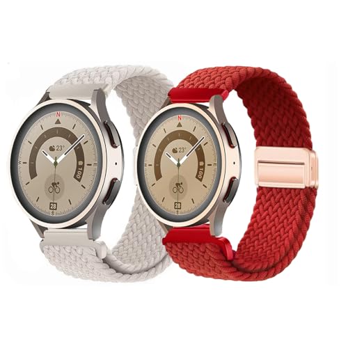HinZann Correas de Reloj para 18mm 20mm 22mm, Pulsera de Nailon Deportiva, Correa de Repuesto Elástica para mujer y hombre, Correa Magnético Trenzada Nylon - (20MM丨Rojo + Luz Estelar)
