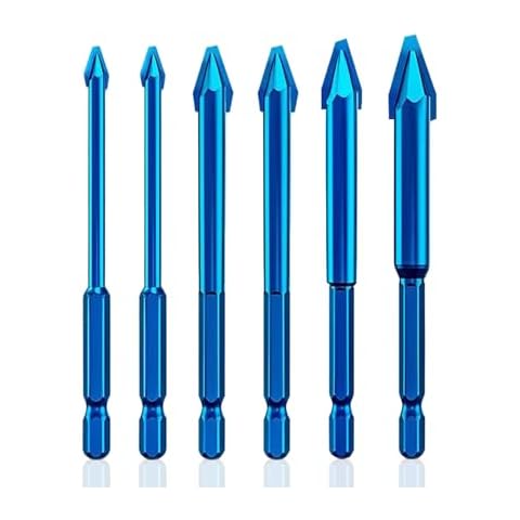 SONCHIE Special Crooked Tip Eccentric Drill Bit Set of 6 1/4-inch 5/16-inch 3/8-inch 1/2-inch Drills Concrete Masonry Metal Glass (Unthreaded, Blue) Cover