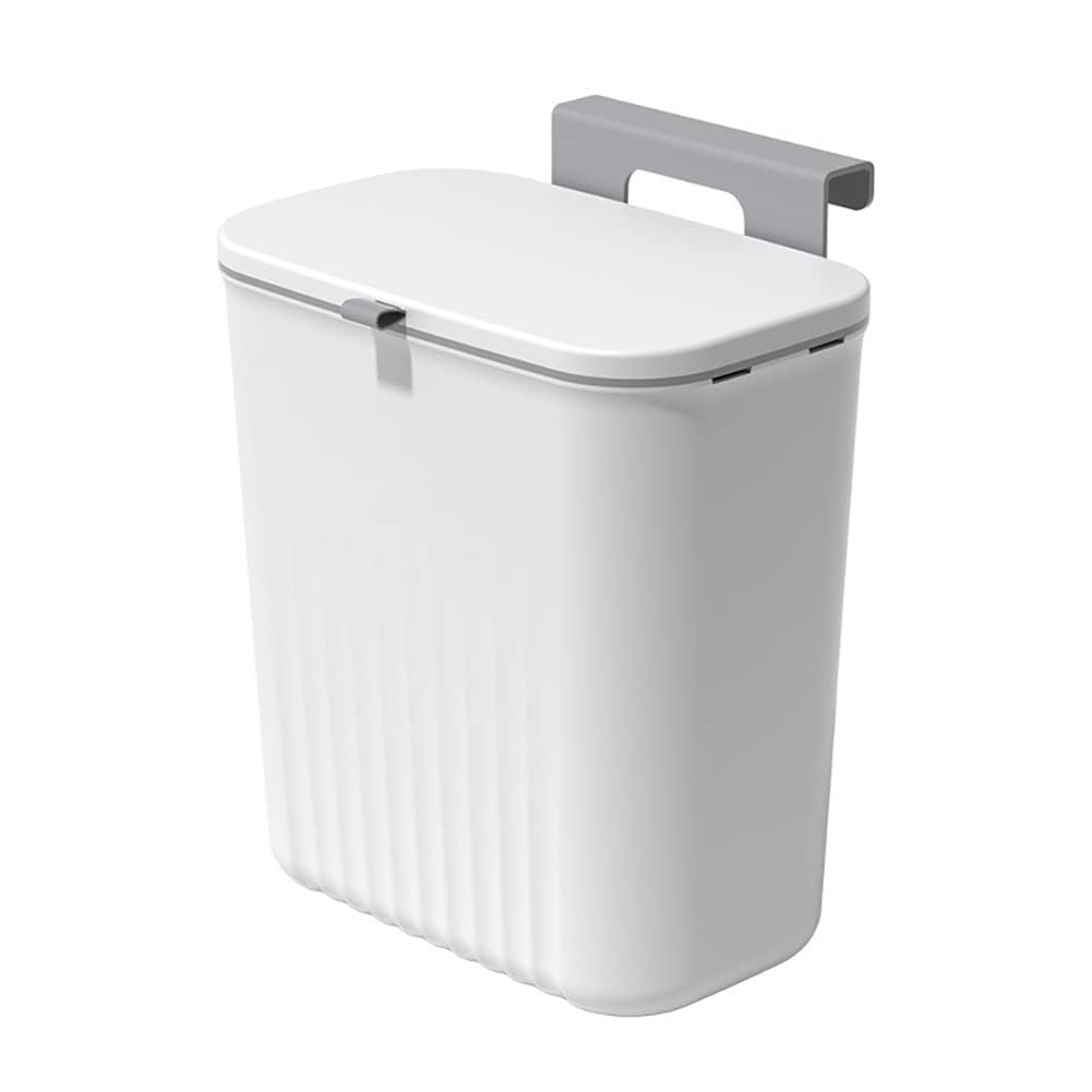 PIKFOS Space-Saving Durable Plastic Waste Bin with Press-Top Opening & Toilet Paper Holder - Kitchen Trash Solution | Modern Trash Can | Sleek Waste Container, Bathroom Trash Can (WHITE)