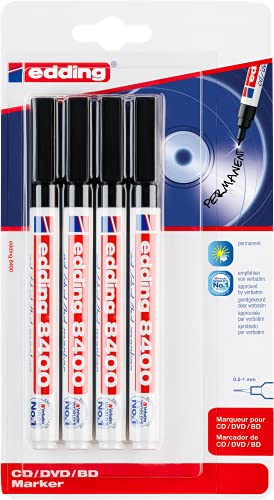Edding 8400 Cd/Dvd/Bd-Marker - Zwart - 4 Stiften - Ronde Punt 0,5-1 Mm - Voor Duurzaam Beschrijven Van Cd's, Dvd's En Blu-Ray Discs #TOP1