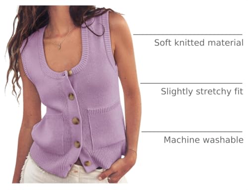 Image of Yousify Womens Sweater Vest Summer Ribbed Tank Tops Sleeveless Button Down Shirts Scoop Neck Top for Women