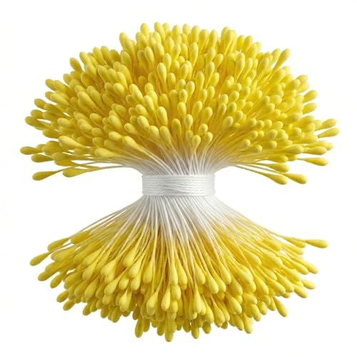 Flower Stamens for Flower Making - 400Pcs White Pearl Double Head Pistils Artificial Pollens for DIY Crafts Wedding Scrapbook Decoration Handmade Flower Supplies - 2mm Pearlized Stamen (Yellow)