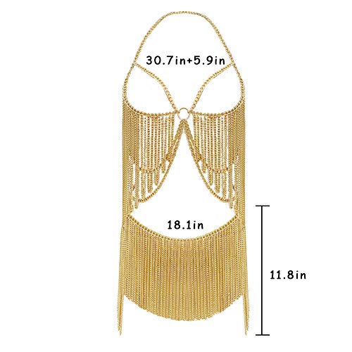 MineSign Boho Jewelry Women Metal Body Chain Set Indian Belly Chain Bikini Halloween Costume Party (Silver) - Thumbnail 4