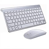 Queeningetワイヤレスキーボード&マウスセットBluetooth/2.4 GHz超薄型、軽量、防水、省エネ、簡単接続コンピュータ、タブレットケースに適しています (ホワイト)