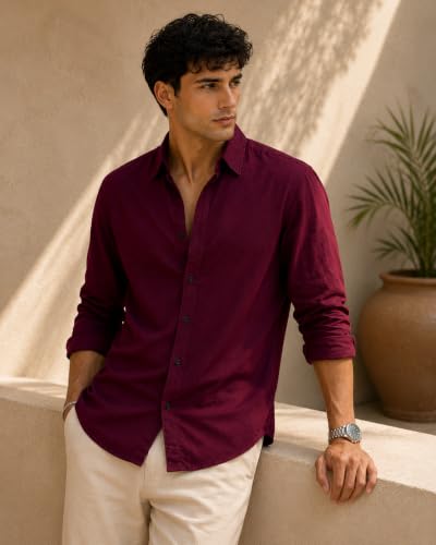 Image of Men Linen Cotton Full Sleeve Shirt for man | Mens Casual Shirt |Shirts for Men Stylish | Men Shirts | Casual Business Party Festival Regular Fit