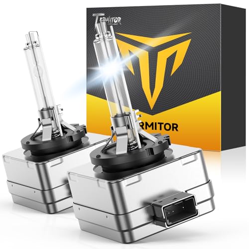 Termitor D1S Xenon HID Headlights Bulbs, 400% Enhanced Brightness, 6000K Cool White High/Low Beam, Replacement 66144 66140 85140 85415, IP68 with Metal Base, Plug and Play, Pack of 2