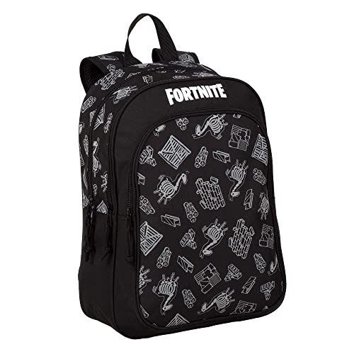 Mochila Escolar Fortnite Dark Black - Doble Compartimento y Bolsillo Frontal - Adaptable a Carro -...