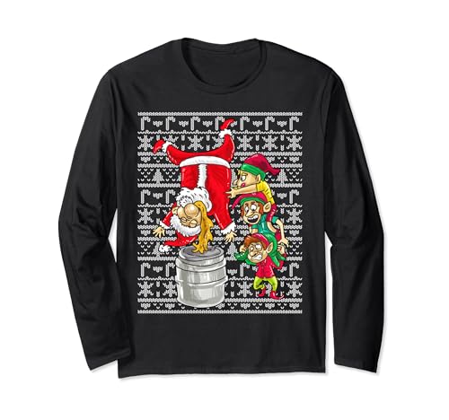 Fût de Père Noël - Elfes de bière - Humour - Noël Manche Longue