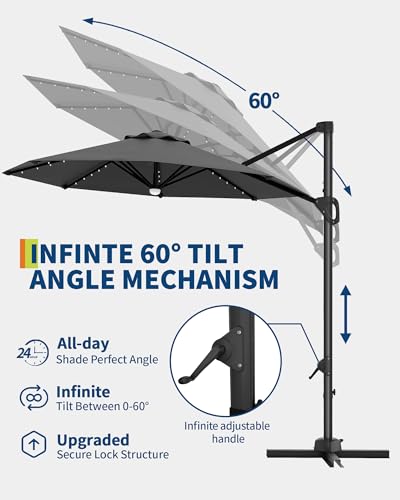 10FT Patio Umbrella Outdoor Large Cantilever w/Base Included Market Sun Shade Windproof Offset with 360-Degree Rotation
