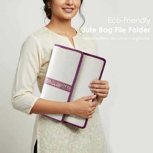 Image of Shuban Jute Document File Folder | Eco-Friendly A4 Size Envelope Folder with Velcro Closure | Multipurpose Certificate, Office, School & Travel Document Organizer (Style -1- Jute Folder- 1 Pcs)