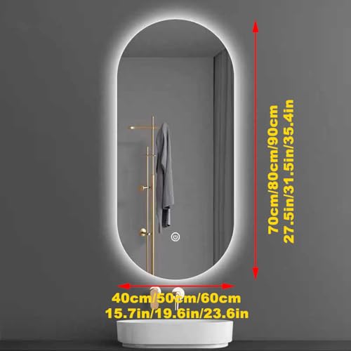 Miroir mural avec 3 couleurs d'éclairage ovale LED antibuée tactile