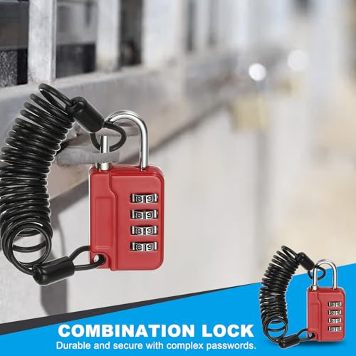 Image of MECCANIXITY Combination Lock, 4 Digit Padlock Combination Outdoor Waterproof Locker Lock with Steel Cable for Gym Luggage Home Sports Hasp Storage, Red Pack of 2
