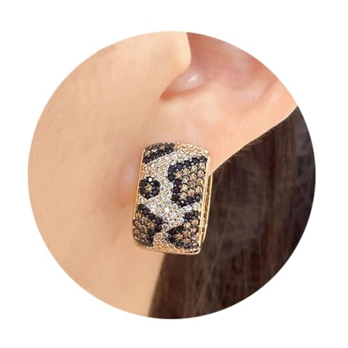 Shinny Animal Leopard Print Earrings Cubic Zirconia Paving Gold Plated Women Hoop Earrings Statement Chunky Circle Huggie Earrings3
