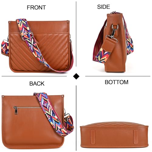 Image of Genuine Leather Crossbody Bags for Women Trendy Hobo Handbags Soft Quilted Shoulder Bag Purses with Adjustable Strap