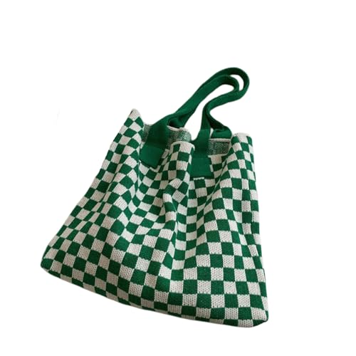 Checkered Shoulder Bag Knitted Christmas Tote Bag for Women Large Colorful Chessboard Shoulder Purse Casual Y2K Grid Handbag