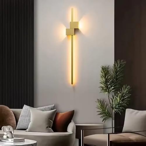 Image of Glowave Modern Golden LED Long 800mm Tube Wall Light for Bedroom Bedside Living Room Hallway - Tricolour | Warm White, White, Natural White | (Golden 2027 800mm)