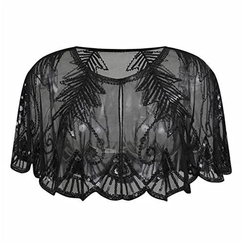 GIBZ Pailletten Schal und Wraps für Damen Elegantes Abend Cape Weiche Strickjacke 1920er Vintage Stola, Schwarz