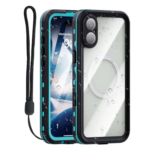 ShukZinfeo Compatible for iPhone 16 Plus Case Waterproof Compatible with Magsafe IP68 Underwater Clear Magnetic Built-in Screen Protection Lanyard Diving Swim Dustproof Shockproof Blue