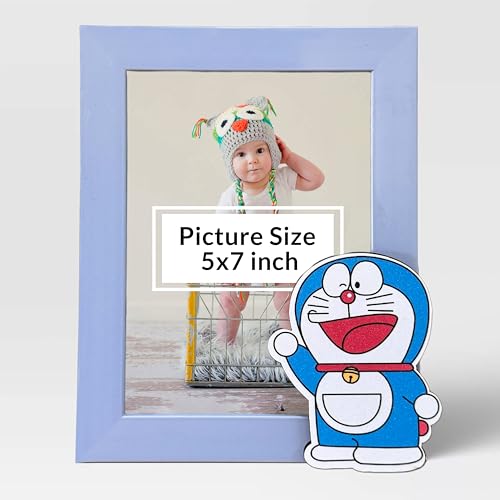 Image of Art Street Customized Cute Cartoon Character Design Wooden Table Photo Frame For Children Kids Return Gifts Birthday Party In Bulk For Girls Boys For Age 6-10, 6-12 Years ( Blue, Picture Size: 5x7 Inch)