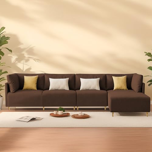 Image of Carina RHS 6 Seater L Shape Sofa Set for Living Room (Brown Fabric) Premium Fabric Sofa