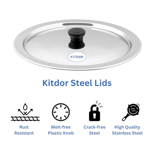 Image of Glossy Steel Lids for Utensils with Knobs | Melt-Free with a Good Gripsteel Lid for Kadai and Other Utensils | Round, Rust Resistant Steel (5 Pcs Set, Small)