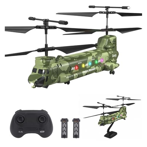 GoolRC Remote Control Helicopter, LM19-D Chinook Military Transport RC Helicopters with 6 Axis Gyro, Altitude Hold, One Key Take Off-Landing, LED Light, 2.4GHz RC Army Aircraft for Beginners