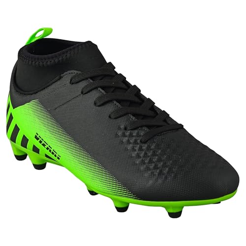Vizari Santos FG Adult Soccer Cleats for Outdoor Play | Mid-Cut High Ankle Football Shoes for Mens | Molded TPU Outsole with Round Studs for Stability & Maximum Traction Black/Green