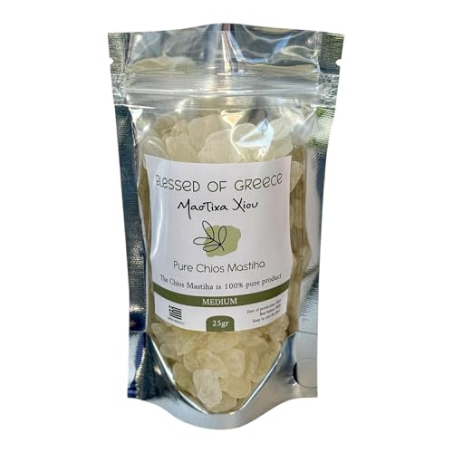 Chios Mastiha Pack 25gr (0.88oz) Medium Tears - 100% Pure Mastic Gum from Mastic Growers - Natural Raw Resin for Facial Toning & Jawline - Sugar-Free, Keto