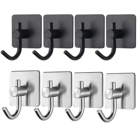 AT MOUSE Adhesive Wall Hooks for Wall, 3M Heavy Duty Sticky Hooks 20LB, Waterproof Stainless Steel Towel Hooks for Key, Clothes, Closet Hook (8 Pieces) Cover