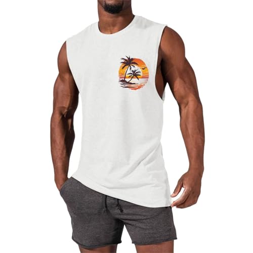 Camiseta sin mangas de verano para hombre, ajustada, sin mangas, deportiva, informal, estampada, para playa, gimnasio, fitness, entrenamiento, camiseta sin mangas, chaleco deportivo de secado rápido